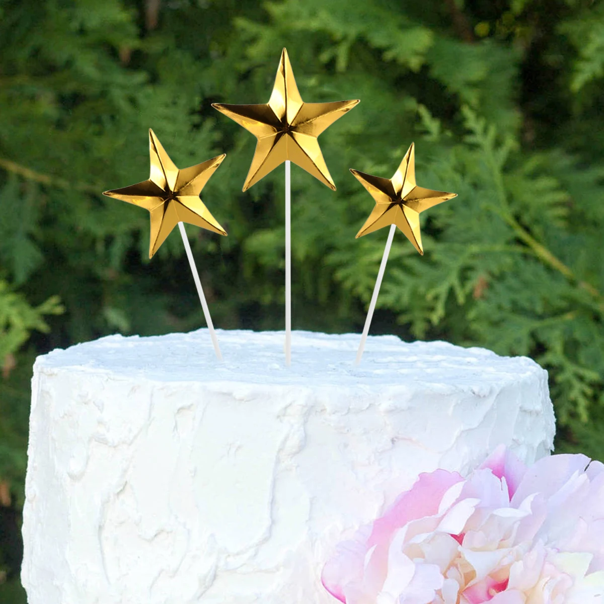 

18pcs Stereoscopic Star Cake Topper Set Gold Foil Food Grade Decoration Picks For Birthday Wedding Party Cupcake Dessert 3D Star