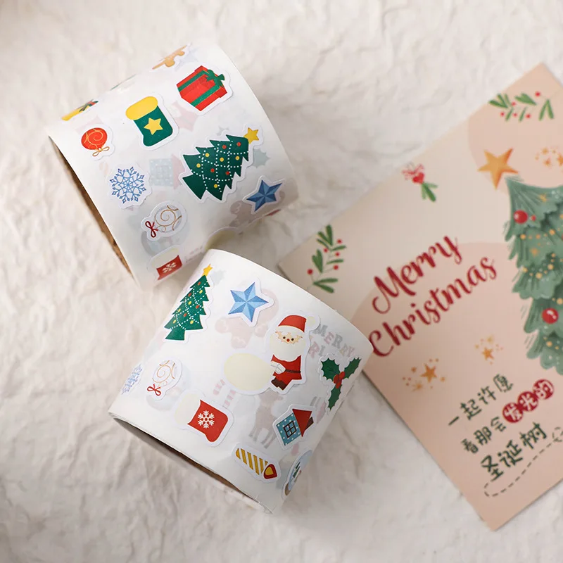 300PCS/Roll Christmas stickers scrapbook stickers special-shaped sealing stickers curly text stickers Christmas decorations