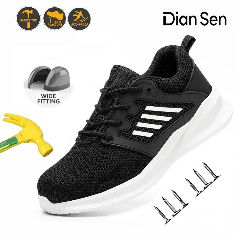 

Men's Indestructible Industrial Safety Shoes Professional Steel Toe Boots Anti-smash Soft Upper All-Season Casual Footwear Black