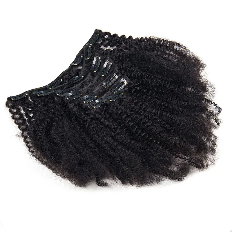 Extensiones de cabello rizado Afro para mujer, cabello humano virgen brasileño, 120 gramos, 7 piezas, tramas dobles con 16 Clips