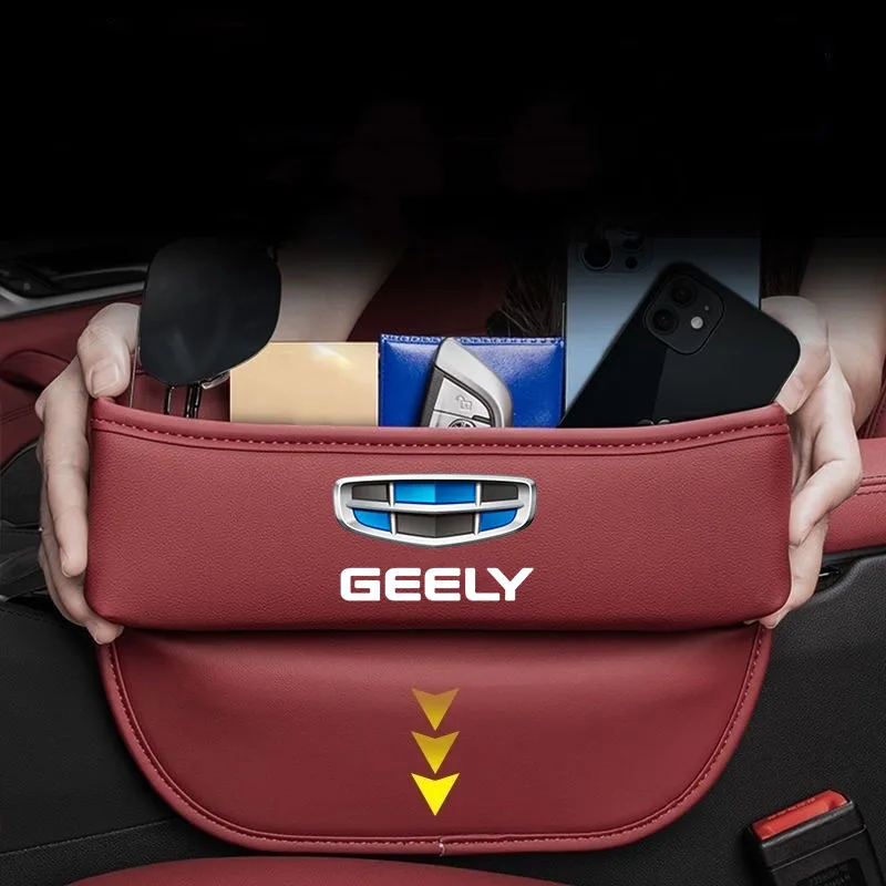 Caja de almacenamiento de cuero para asiento de coche, organizador con ranura para hendidura para GEELY GC6 GC9 EMGRAND EC7 EC8 CK ATLAS, accesorios para automóviles