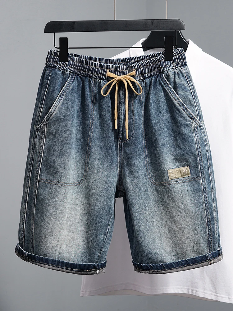 

Летние тонкие джинсовые брюки, мужские модные винтажные свободные прямые джинсы с эластичной резинкой на талии, молодежные повседневные джинсы...