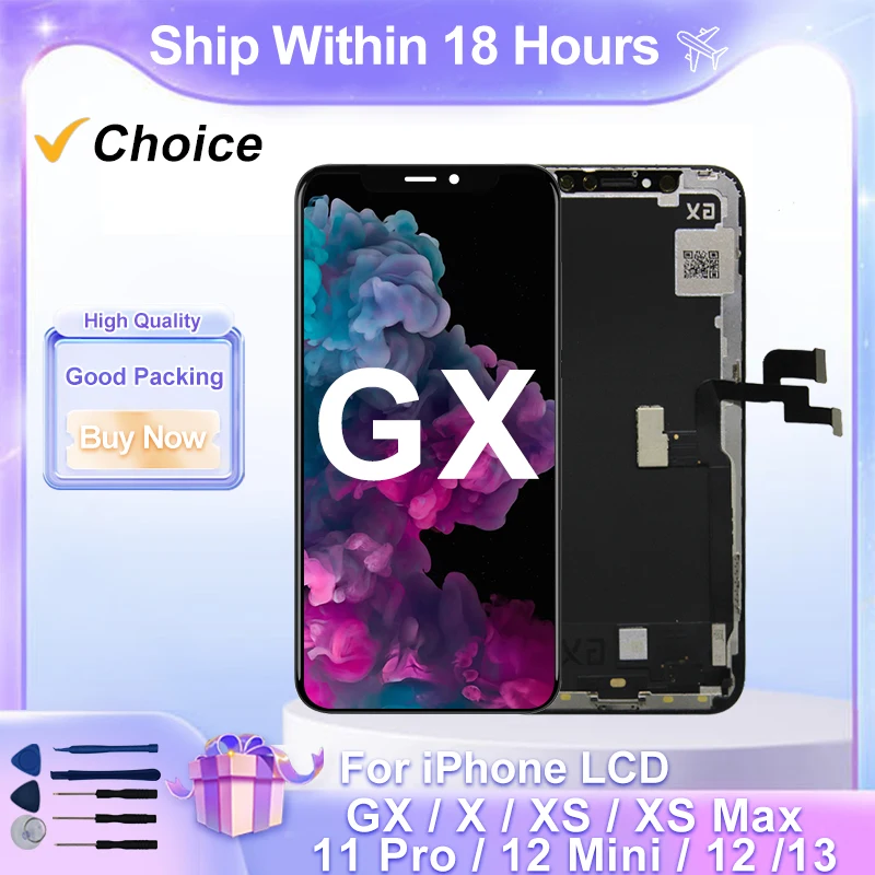 GX OLED LCD Display For iPhone X LCD Display For iPhone XS MAX 11/11 Pro/12 /12 Pro Display LCD Screen Touch Digitizer Assembly