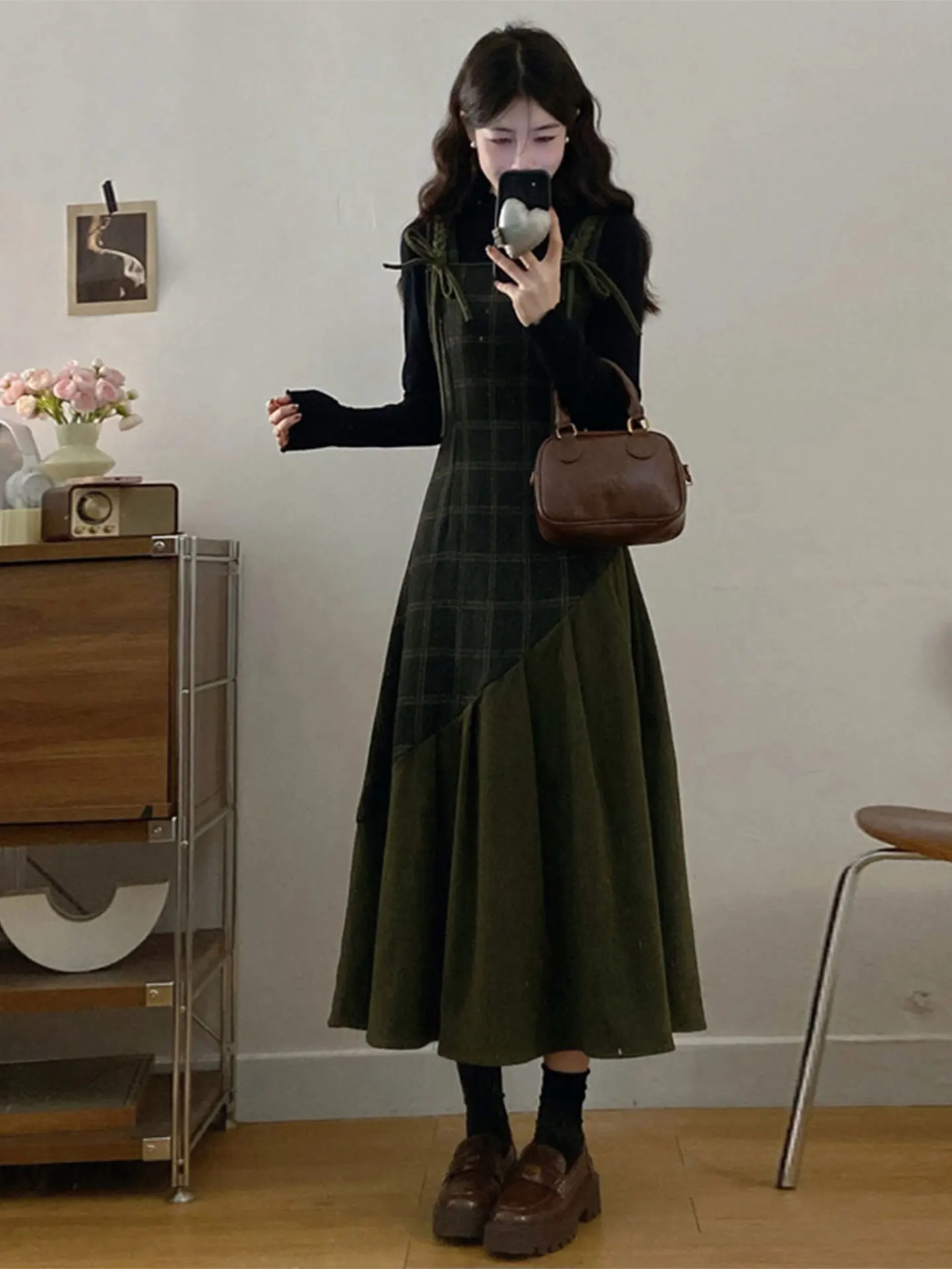 

een Plaid Long Sve Dr Two-Piece Set Large Size Women's Faion Retro Sle Commute Korean Sle Spring Season