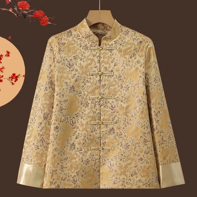 

Mom's New Chinese Style Coat For Women 2025 Spring And Autumn Long Sleeve Top Retro Jacquard Buckle Tang Costume w058