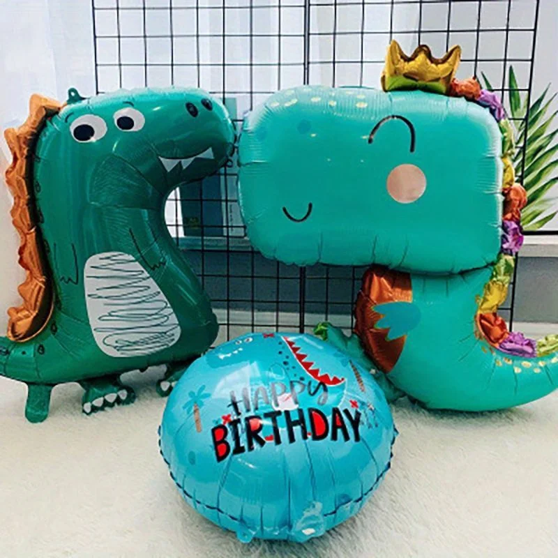 

Large-sized cute crown-shaped dinosaur aluminum foil balloon birthday party decorative balloons