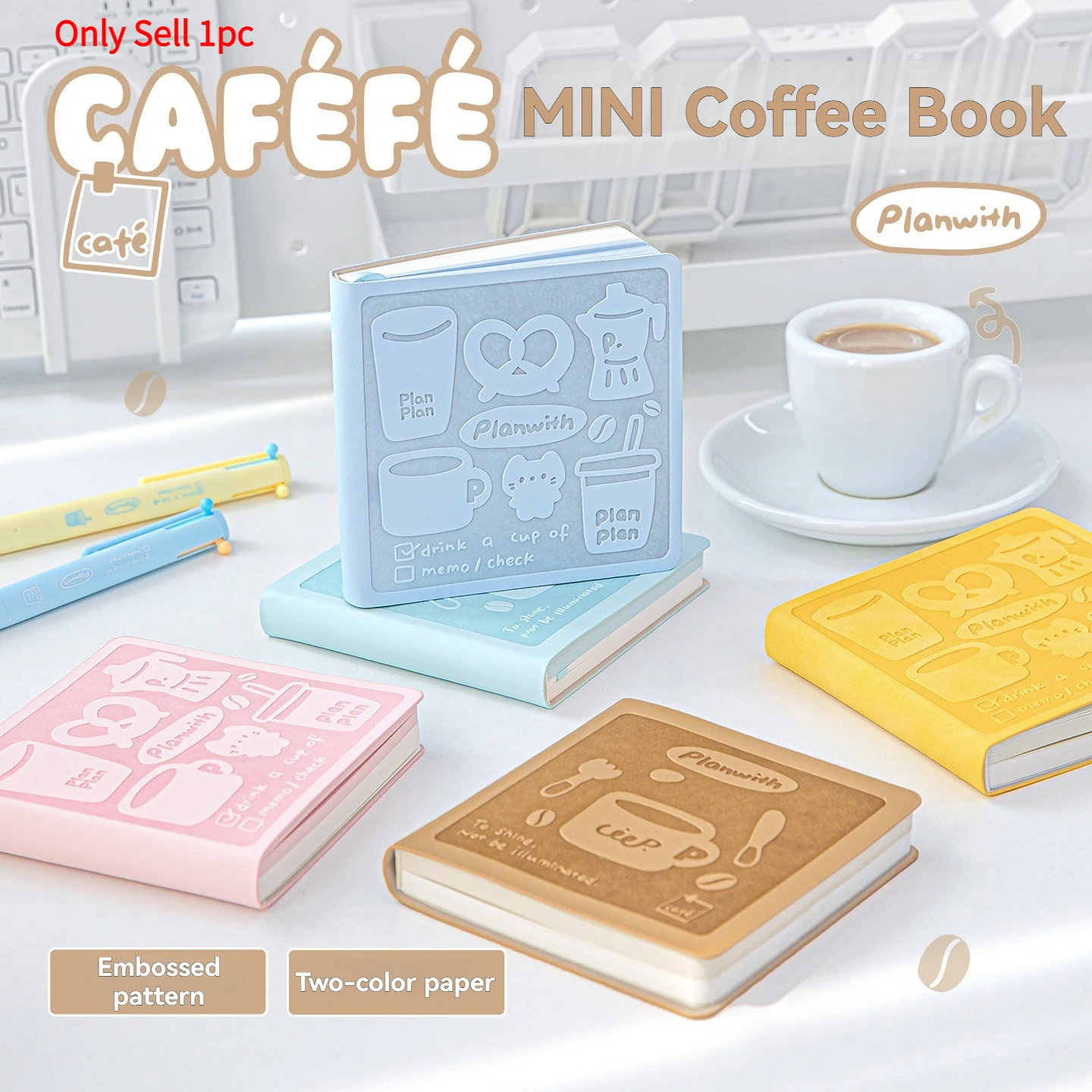 1pc Mini Coffee Notebook with Dual Color Embossed PU Outer Cover Portable Small Square Pocket Notebook.