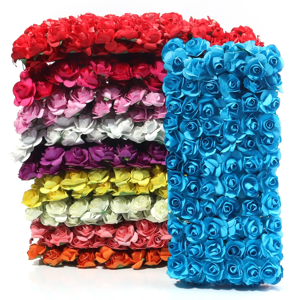 144Pcs 2cm Artificial Mini Paper Rose Flower Bouquet Wedding Garland Decorations for Home Room Party Decor Fake Flowers Ornament