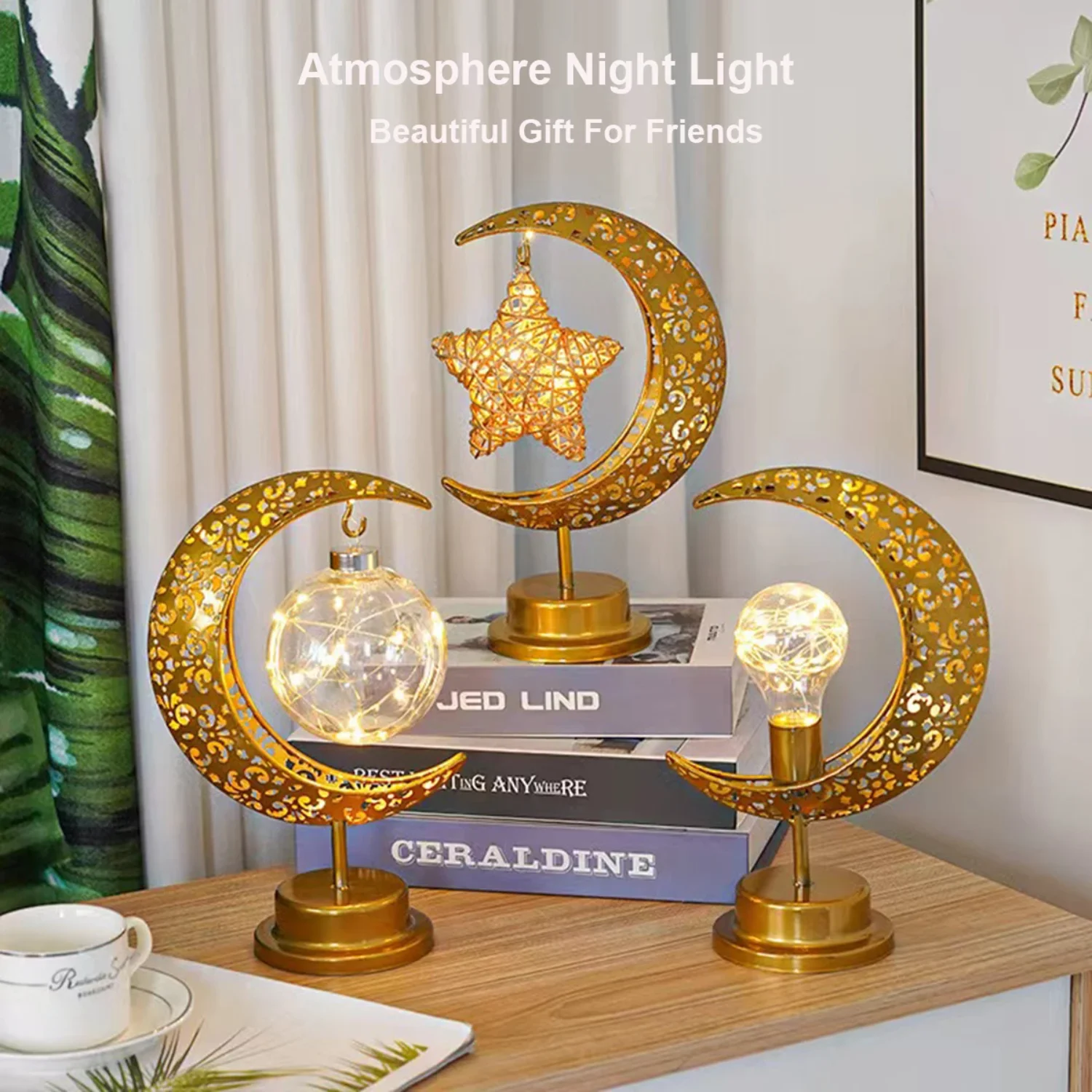 

Golden Star Night Light Muslim Ramanda Festival Decoration Table Lamp Holiday Christamas Atmosphere Styling Lighting