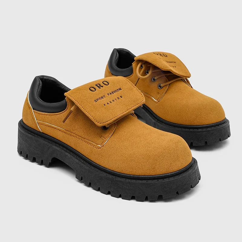 

Мужская официальная кожаная обувь в стиле ретро, обувь из коровьей замши на толстой подошве, увеличивающая рост, рабочая одежда, уличные оксфорды с флип-языком и большим носком