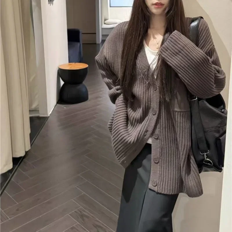 Y2k Cashmere Knitted Cardigan for Women 2024 Autumn Winter Korean Fashion High-end Sweater Coats New Women Oversized Cardigans