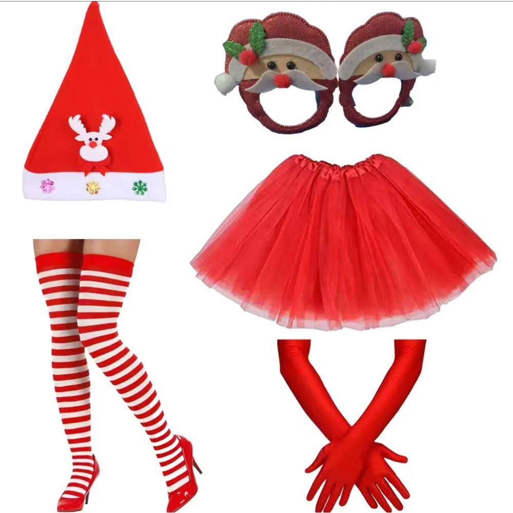 ชุดคุณแม่ซานต้า PESENAR สำหรับผู้หญิง 4 ชิ้น ชุดซานต้าคลอสผู้หญิง ผ้ากำมะหยี่ ชุดเดรสซานต้า หมวก ถุงมือ สำหรับงานปาร์ตี้คริสต์มาส