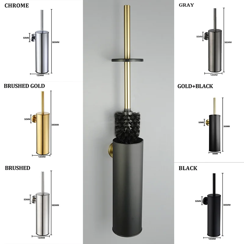 

Wall Mounted Toilet Brush Holder Stainless Steel White Gold Black Chrome Grey - Bathroom Cleaning Accessory for Toilet Brush