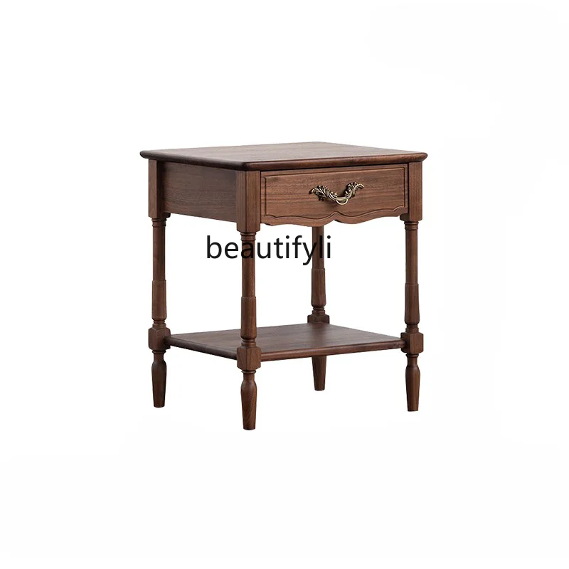 American Bedside Supporter Black Walnut Bedroom Ultra Narrow Minimalist Solid Wood Bedside Cabinet Hollow out