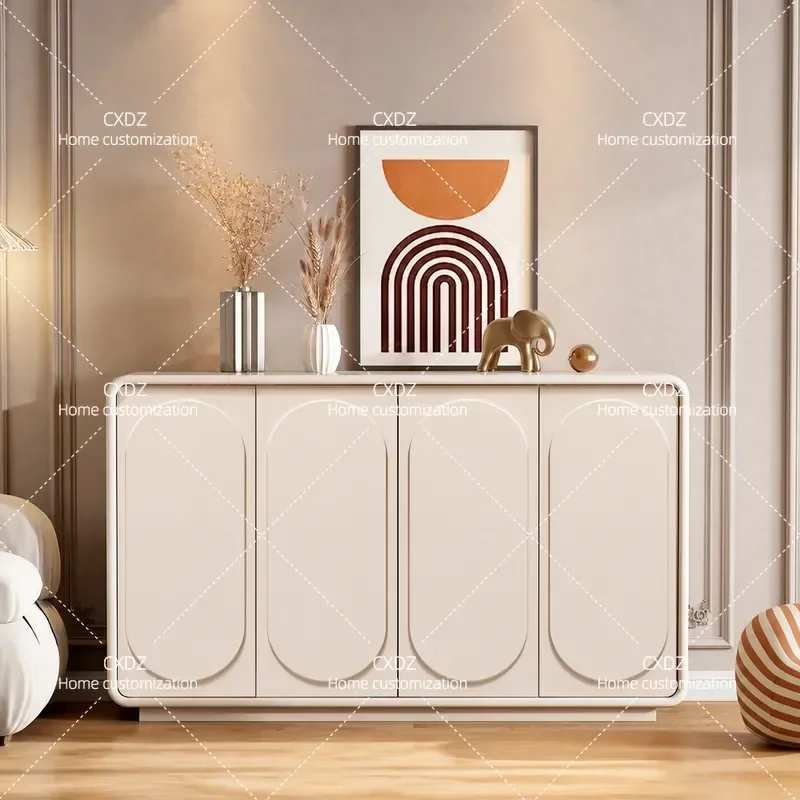 Nordic Painted Dining Side Cabinet Cream Style Entryway Shoe Storage Multi-functional Tea Cabinet Art Locker Complete