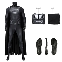 Zentai Adult Halloween Justice Superhero Cosplay Clark Costume 3D Printing Steel Men Black Jumpsuit With Cape Hero Kal Bodysuit
