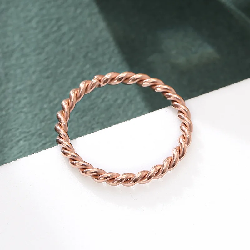 KNOCK high quality 2 mm  Fashion Small  Rose Gold Color Twisted Stainless Steel  for Women Wedding Party Ring jewelry