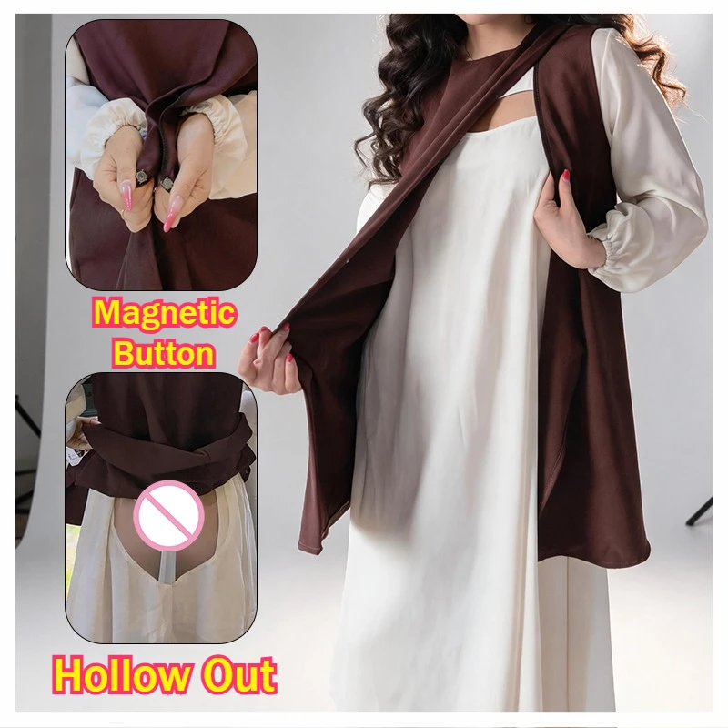 Women Hollow Out Magnetic Button Sexy Dresses Outdoor Exposure Play Patchwork Skirts Chest Nipple Open Hole Nightout Clubwear