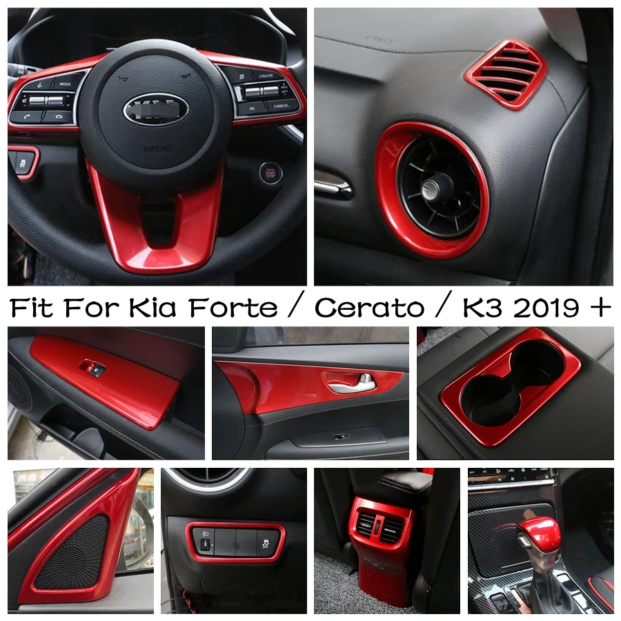 

Red Middle AC Air Conditioning Outlet Vent / Steering Wheel / Gear Shift Head Cover Trim For Kia Forte / Cerato / K3 2019 - 2023