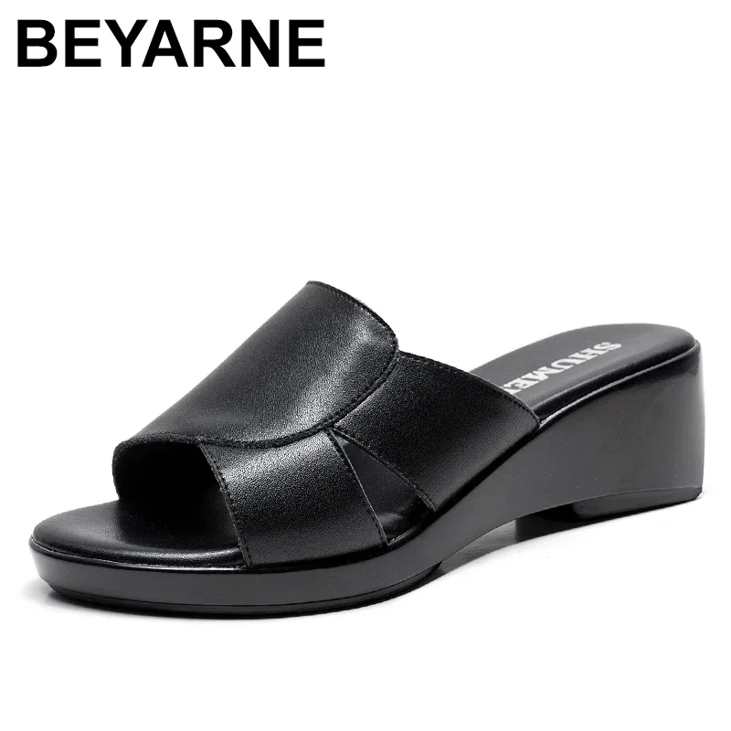 

BEYARNE Fashion Genuine Leather Slippers Women Summer Shoes Platform Sandals Ladies Wedges Sandals Thongs