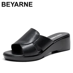 BEYARNE Fashion Genuine Leather Slippers Women Summer Shoes Platform Sandals Ladies Wedges Sandals Thongs