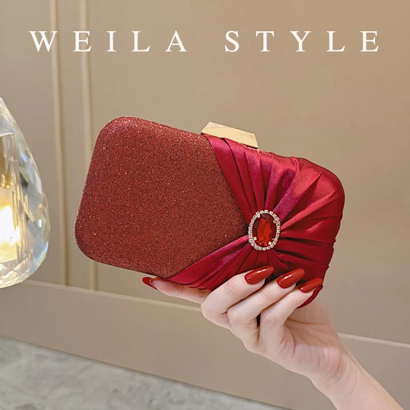 

Pleated Chain Clutch Bag, Formal Dinner Sparkly Bag, Purse for Engagement Wedding Dress Prom Party Potluck