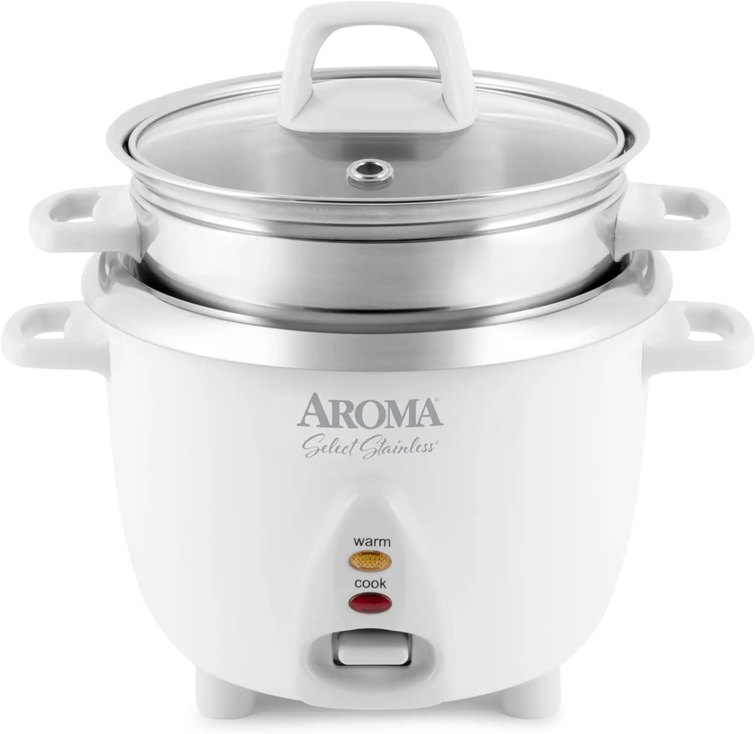 Housewares 6-Cup (Cooked yield ) / 1.2Qt. Select Stainless Pot-Style Rice Cooker, & Food Steamer, One-Touch Operation, White