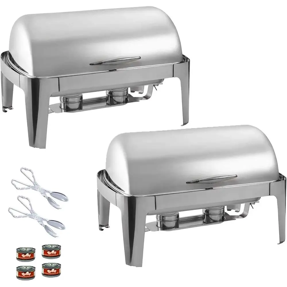 

Набор для подогрева пищи из нержавеющей стали с крышкой-роллтопом, 2 стульями, подогревателем, 4 гелевыми топливными брикетами и 2 щипцами