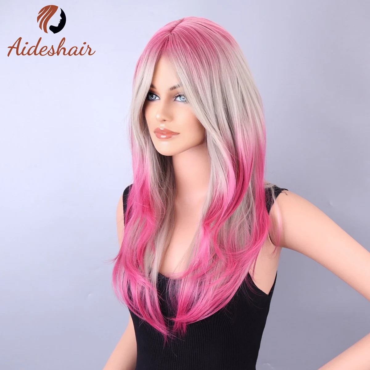 Tęczowa peruka syntetyczna dla kobiety długie włosy typu body wave Cosplay Lolita Party naturalne peruki termoodporne włókno codzienne włosy