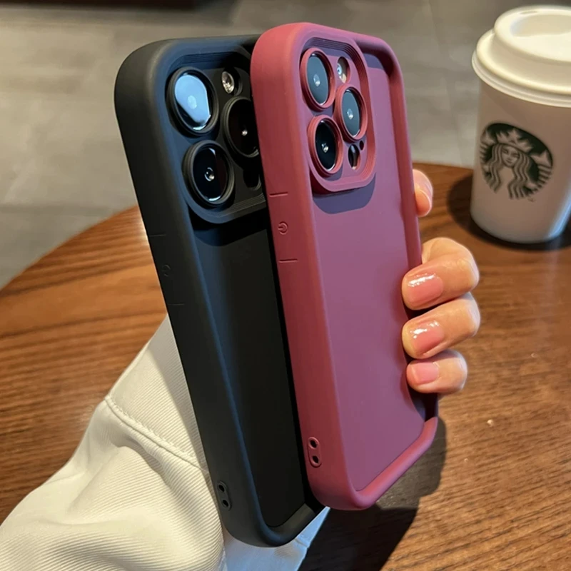 Luxury Soft Liquid Silicone Phone Case For iPhone 11 12 13 14 15 Pro Max Plus XS X XR Shockproof Bumper Wine Red Back Case Cover