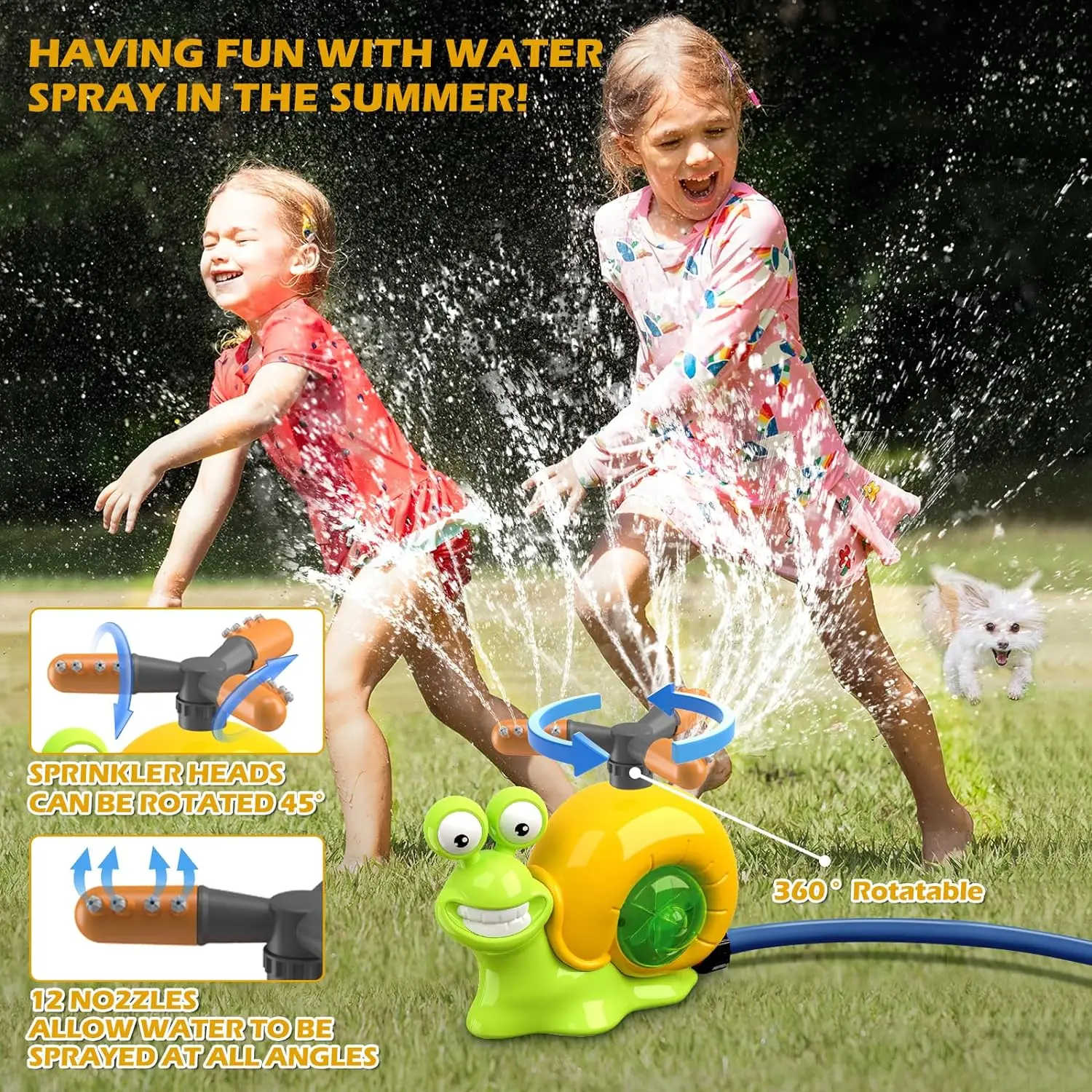 2 in 1 Water Sprinkler Baseball Toy for Kids Baseball Toy Water Game 360° Roating Spray Play for Summer Backyard Lawn Pool Party