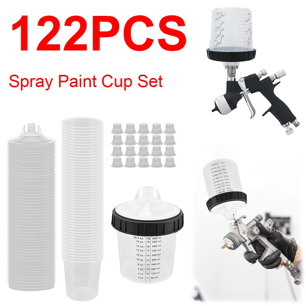 

Paint Spray Gun Cup Liners and Lid System Disposable 1 Hard Cup with Retainer Ring 20 Plugs Paint Spray Gun System Refill Kit