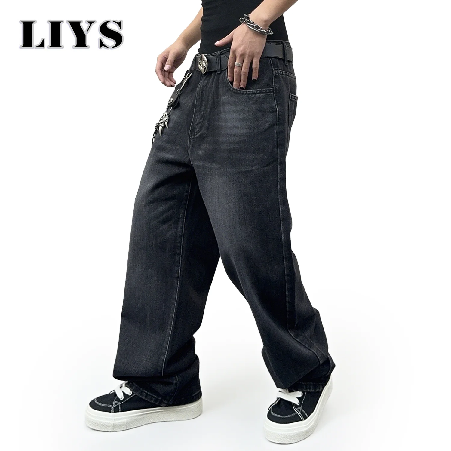 1Pcs Men's Daily Travel Casual American Street Loose Jeans Black Fashion Street Style Retro Wide Leg Pants Jeans Denim Pants