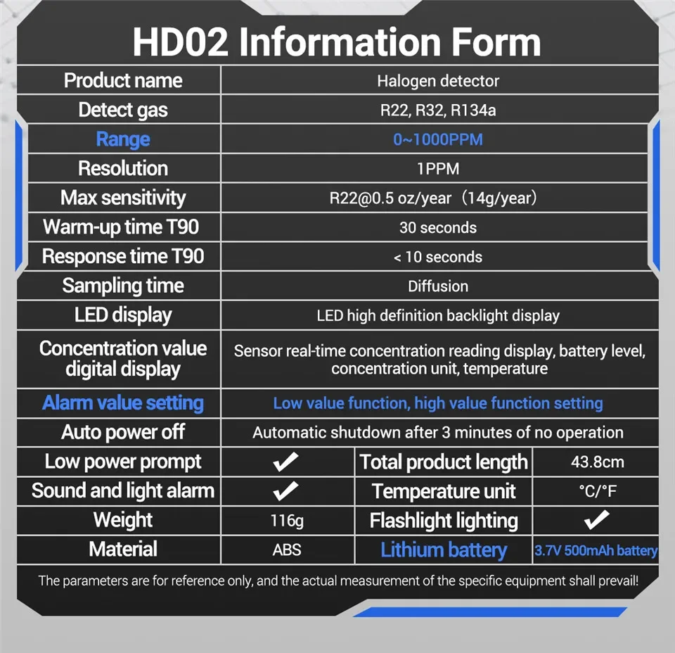 Kältemittelgas-Leckdetektor ANENG HD02 Klimaanlagen-Detektor Halogen-Detektor Hochempfindlicher R22/R32/R134a Lecktester – Detail 12