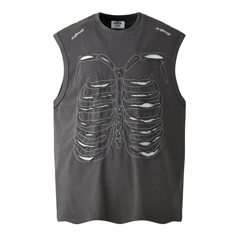 

Oversized Hip Hop Skeleton Patchwork Vest Streetwear Harakuju Vintage Waistcoats For Male