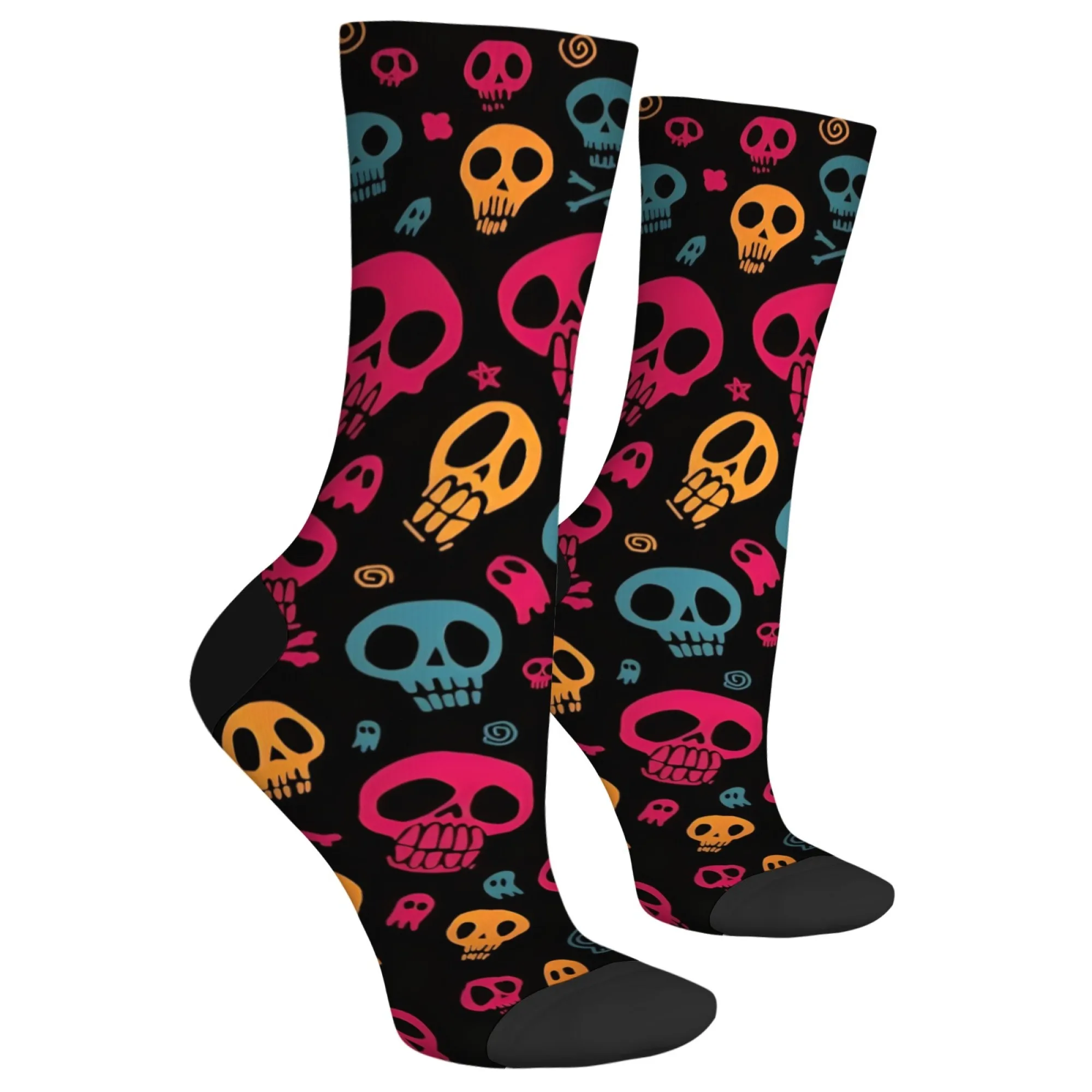 Colorful Skull Pattern Crew Socks Streetwear Unisex Anti - Slip Breathable Soft Comfortable Perfect for Party Crazy Gift