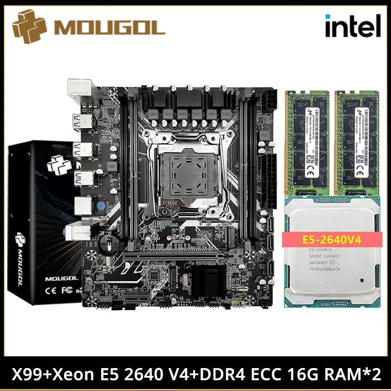

MOUGOL X99 Gaming Motherboard Set with Intel Xeon E5 2640 V4 & DDR4 16Gx2 2133MHz Dual Channel ECC RAM M.2 NVME for Desktop PC