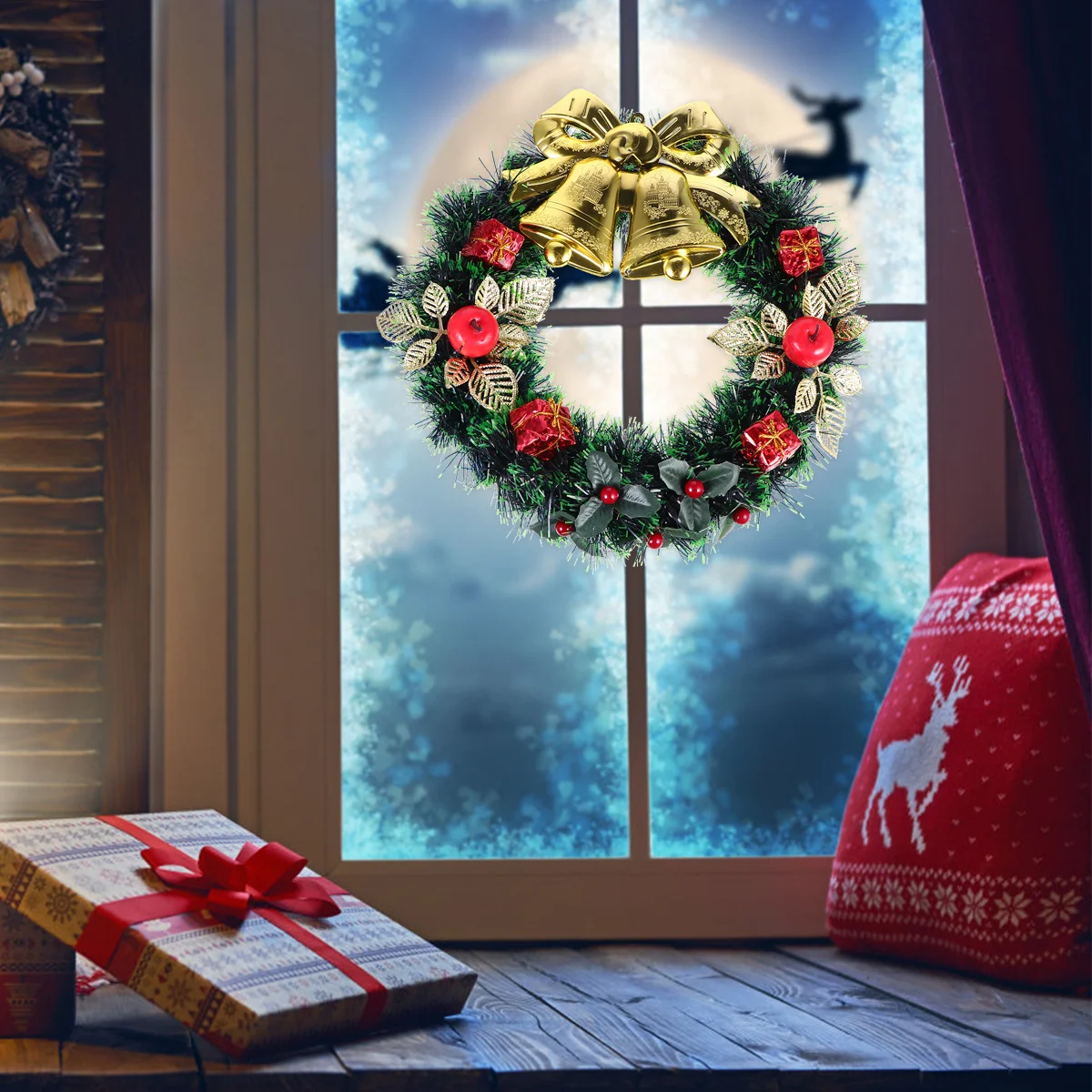 

Xmas Garland Wreath Artificial Elements Decoration Bell Door Ornaments Happy Holiday Welcome Home Party Gift Assorted Color