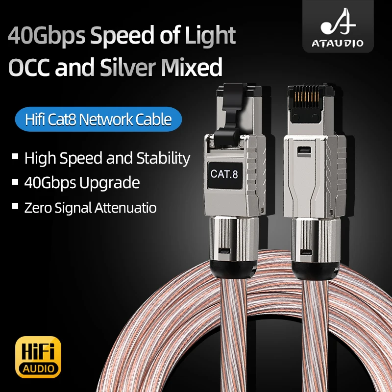 Hifi Cat8 Ethernet Cable Hi-end OCC Silver Mixed 10GB Transmission Hifi Network Cable Internet Cord 2000Mhz Up to 40Gbps