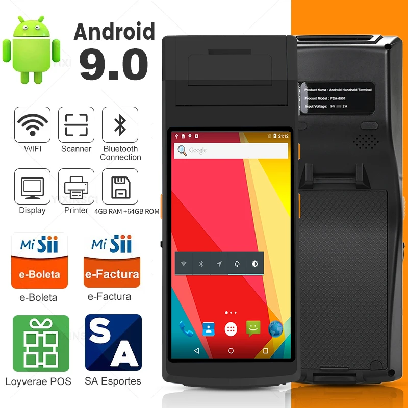 محمول لاسلكي ذو ذاكرة كبيرة Nfc محمول باليد Android Pda 2d ماسح الباركود Pos Terminal مع طابعة حرارية مدمجة