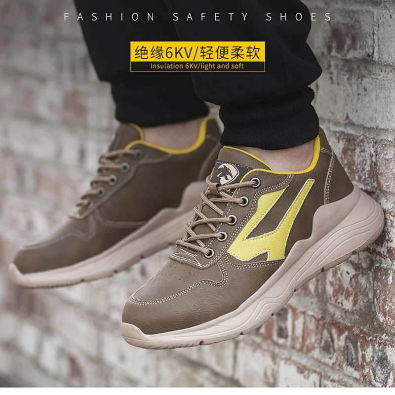 Insulated Shoes Ultra Light Breathable Steel Toe Cap Men's Safety Shoes Anti impact Anti Stab Casual Leather Shoes