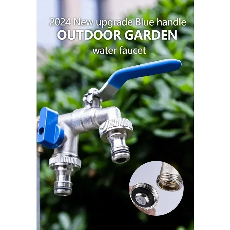 Industrial and Home Irrigation Zinc Alloy Garden Bibcocks 1 Inlet 2 Outlet Bibcock with  Dual Nipple and Outdoor Balcony Faucet