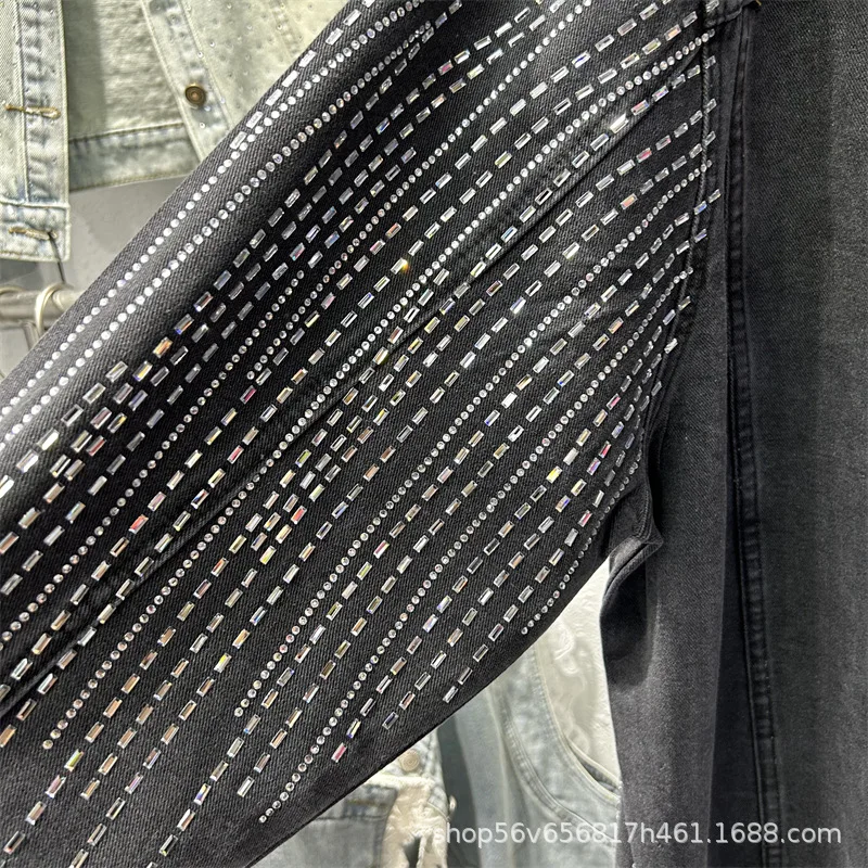 2025 Autumn New Full Diamonds Jaquetas Women's Handsome Loose Casual Jacket Casual Versatile Top Trendy Cool Denim Coat Clothes