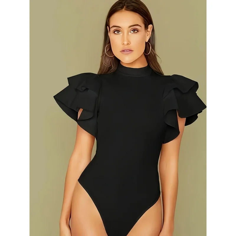 

Sexy women's bodysuit, new summer style, black, slim fit, one-piece swimsuit, hides belly, a must-have for beach trips.