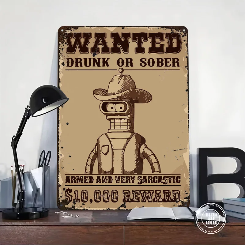 Bender Wanted Poster Retro 3D Printed Metal Signs Customized Wall Hanging Gift for Gamer Decoration Room Home Decor Items Art At