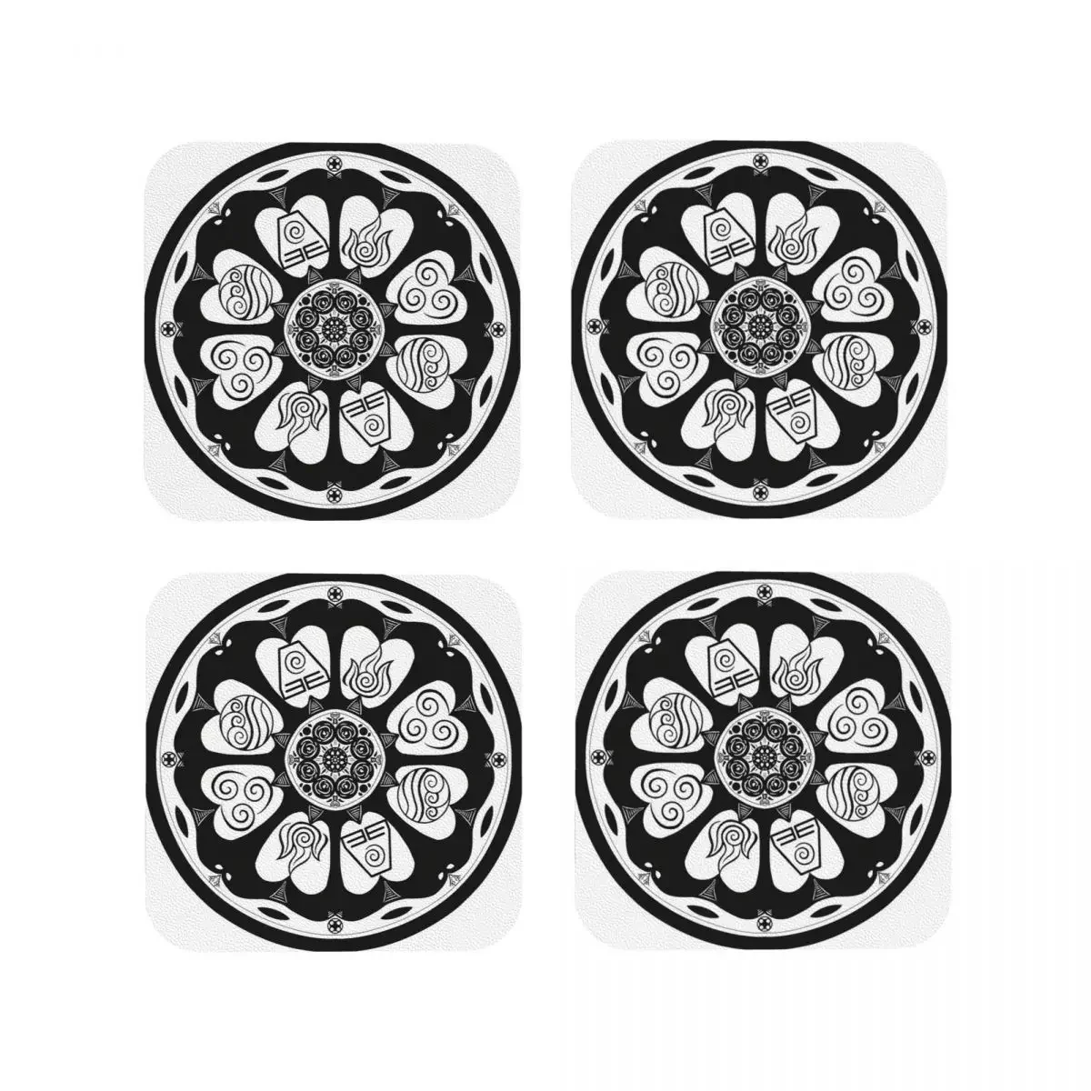 Ornate White Lotus Til Coasters Kitchen Placemats Waterproof Insulation Cup Coffee Mats For Decor Home Tableware Pads Set of 4