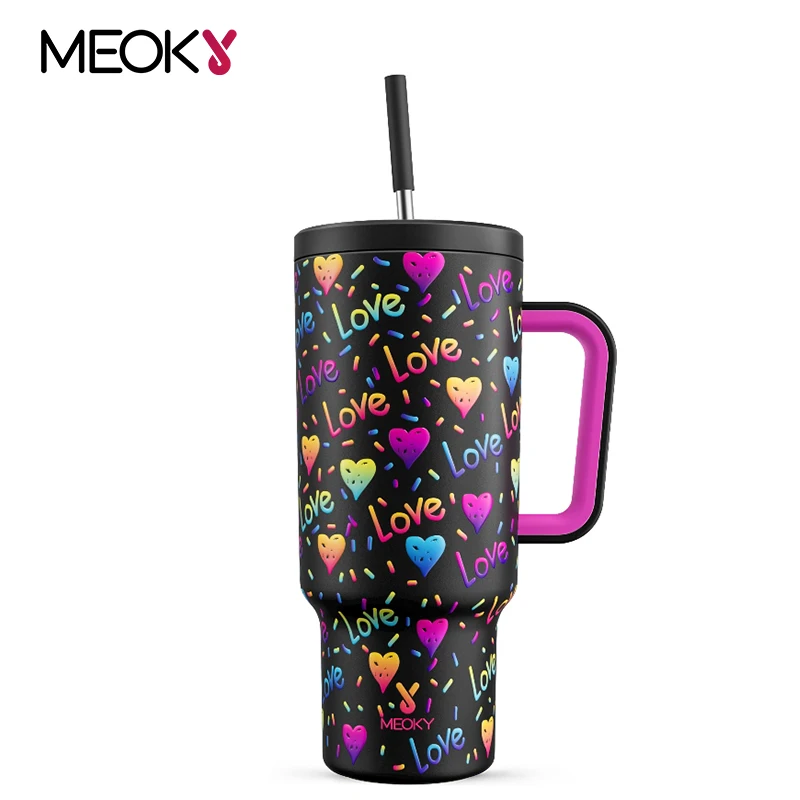 

Meoky 40oz Cup Tumbler Straws Cup With Lid Juice Vacuum Water Bottle Double Wall Stainless Steel Black Coffee Car Cup Drinkware