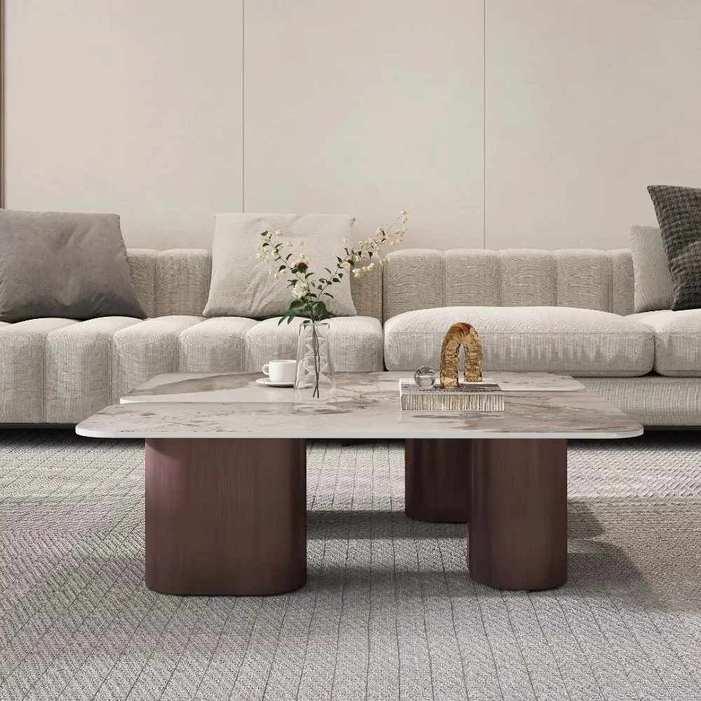 

Voxhome Minimalist Natural Travertine Coffee Table MDF Tea Table Small Vintage Modern Style For Apartment Living Room