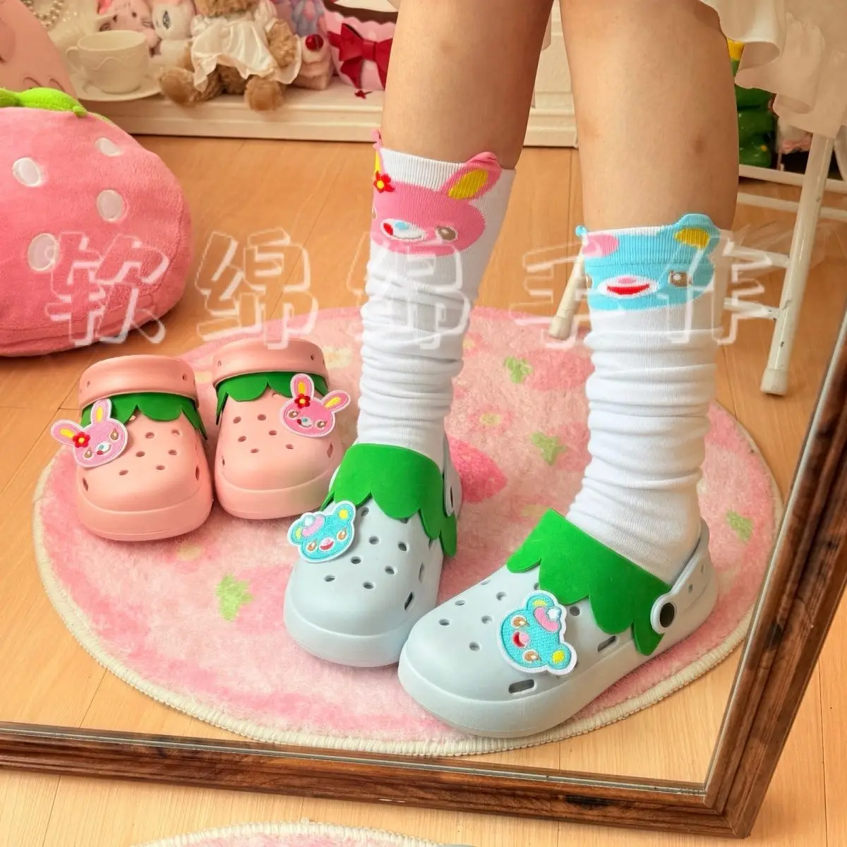Original Handmade Japanese Cartoon Mp Y2k Accessories Women Slippers Summer New Cute Sweet Girl Pink Blue Clog Shoes