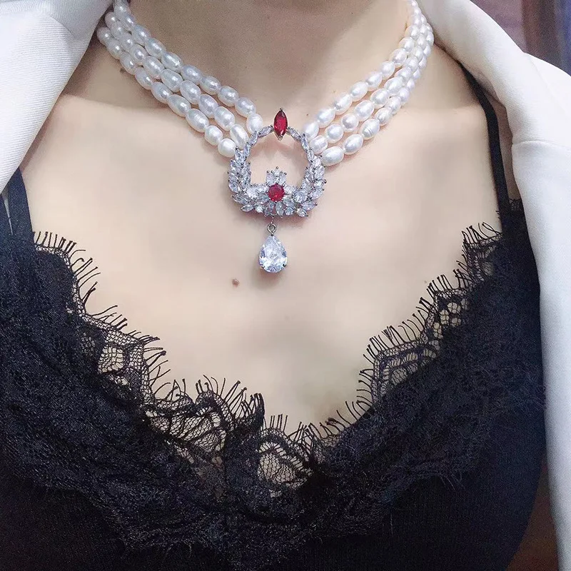063 Accessories Style Pallet Natural Pearl Necklace Wreath Multi-layer Necklace Handmade Light Luxury Elegant Women